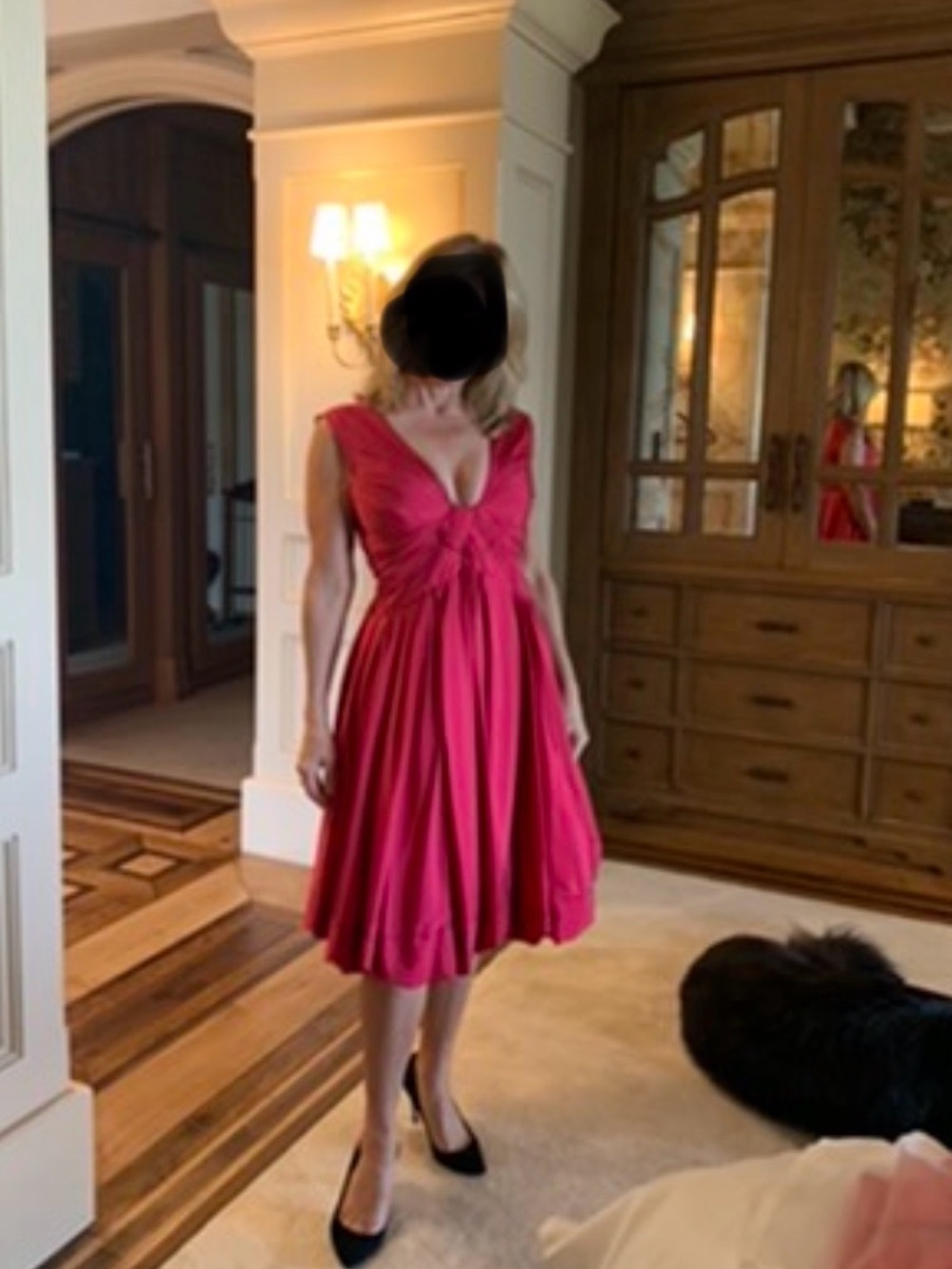 Donna Karan bubble dress, dark pink with black overstitching at front detail